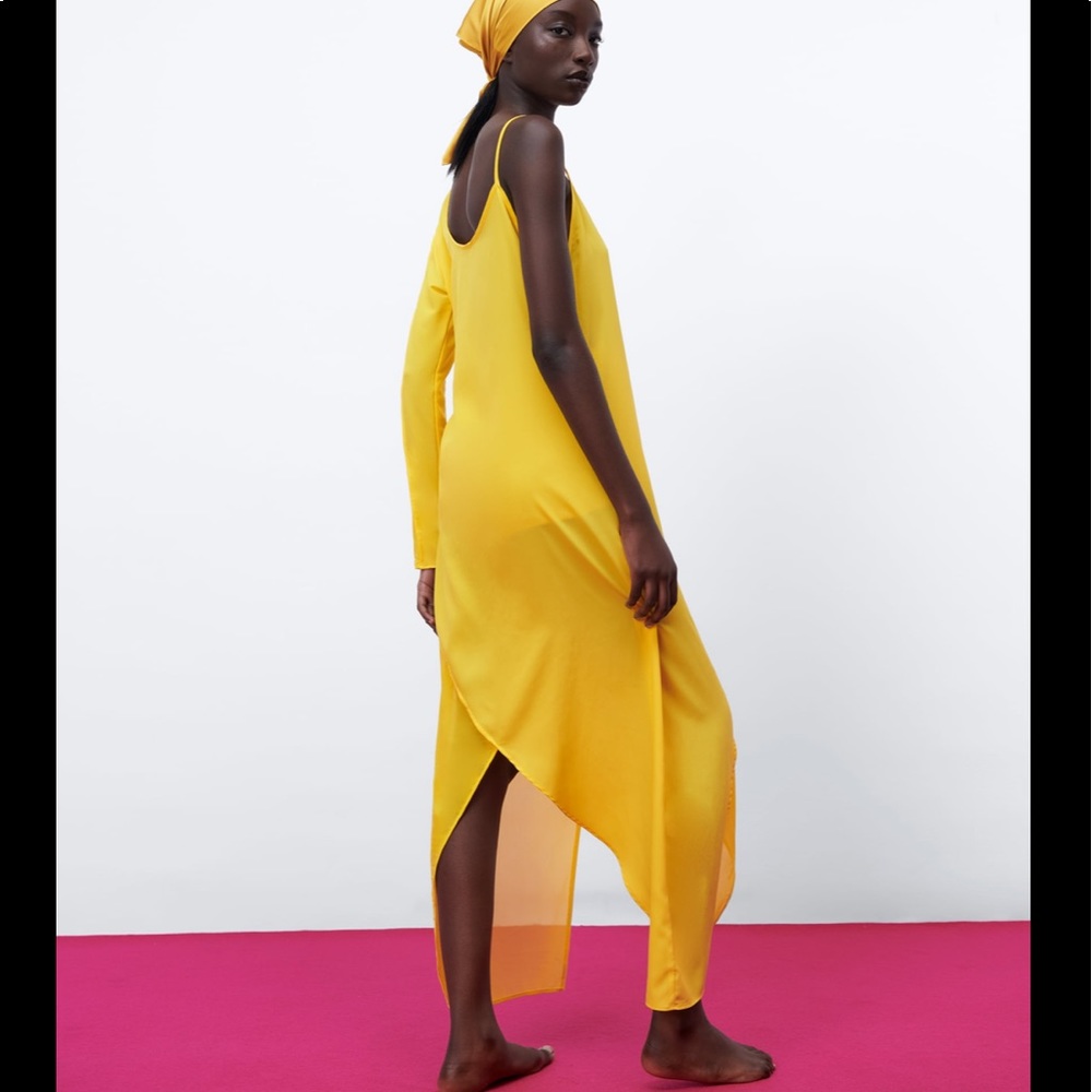 Zara asymmetric gauze flowy yellow dress - Picture 4 of 15